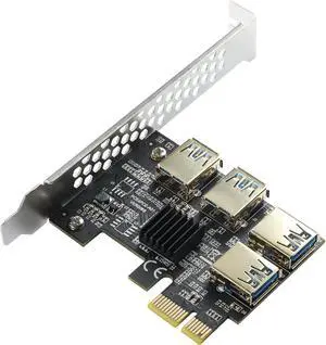 Goldendisk  PCI-E 1 to 4 Express 16X Slots Riser Card, 1X to External 4 USB 3.0 Adapter Multiplier for Bitcoin Mining