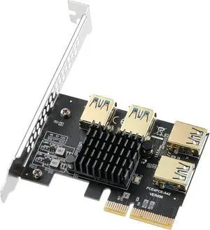 Goldendisk PCI Express Multiplier Riser Card,PCI-E 4X to External 4 PCI-E USB 3.0 Converter Adapter Card 4 Ports for Bitcoin ETH Mining Miner Device
