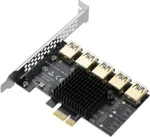 Goldendisk  PCI-E 1 to 5 Riser Card,PCI-E 1X to 5 PCI-E USB3.0 Adapter Multiplier Card,Pcie Splitter 1 to 5 PCIE Riser Card for Bitcoin Ethereum Mining