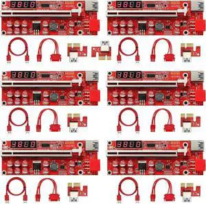 PCI-E 1X to 16X Riser Card, 10 Capacitors,PCI-E Riser for Bitcoin Litecoin Ethereum Mining ETH,with USB 3.0 Extension Cable, 6PIN SATA Power Cable - GPU Extender Riser Card - (V013-PRO,6 Pack)