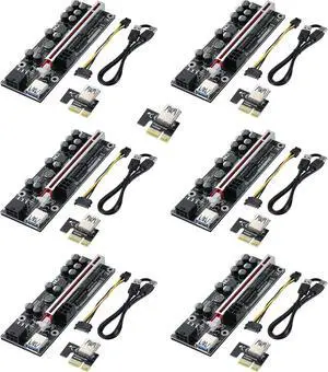 Goldendisk PCI-E 1X to 16X Riser Card, for Bitcoin Ethereum Mining ETH,10 Capacitors,with 0.6 m USB 3.0 Extension Cable & 6PIN SATA Power Cable - GPU Extender Riser Card - (V011-PRO,6 Pack)