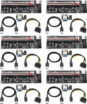 Goldendisk PCI-E 1X to 16X Riser Card, with 0.6 m USB 3.0 Extension Cable & 6PIN SATA Power Cable - GPU Extender Riser Card - for Bitcoin Ethereum Mining ETH (VER009S,6 Pack)