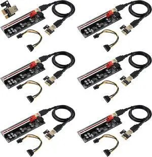 VER009S-PLUS PCI-E 1X to 16X Riser Card,8 Solid Capacitors,6PIN SATA Power Cable,60cm USB 3.0 Extension Cable,Suitable for GPU Bitcoin Ethereum Mining (6Pack)