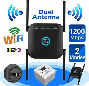 AC1200 WiFi Extender,Wireless Signal Booster & Repeater,4 Antennas 360°Full Coverage,Dual Band 2.4G and 5G WiFi Range Extender(Up to 1200Mbps Speed),Coverage up to 1200 sq.ft. and 20 Devices