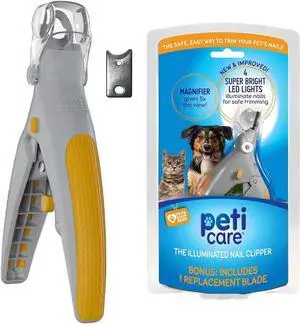 LED Light Pet Nail Clipper- Great for Trimming Cats & Dogs Nails & Claws, 5X Magnification That Doubles as a Nail Trapper, Quick-Clip, Steal Blades with REPLACMENT BLADES