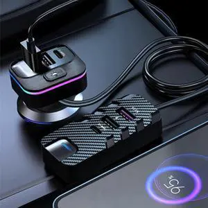 66W Multi-function Car Fast Charger with 6-Port Expansion and LED Atmosphere Light - Compact and Versatile for Phones, Tablets, and More