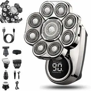 Bawldy Shaver Pro, Bawldy Pro, 9D Floating Head Shaver for Bald Men, 6-in-1 Detachable Head Shavers, IPX7 Waterproof Wet Dry Shaving, Intelligent LED Display, Rechargeable Cordless Razor