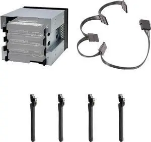 5" 3 x Optical Drive Bay to 4-Bay 3.5 Inch SATA SAS HDD Cage Rack Bracket Hard Drive Tray Caddy Adapter with SATA 3.0 Date Cable (W 4P to SATA Cable)
