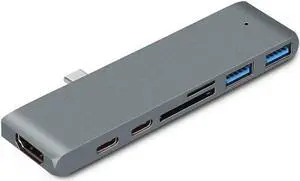 USB 3.1 Type-C Hub To HDMI Adapter 4K Thunderbolt 3 USB C Hub with Hub 3.0 TF SD Reader Slot PD for MacBook Pro/Air 2016/2017-Gary