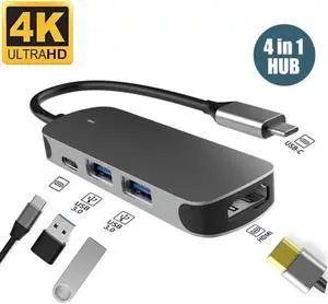 USB C Hub, 4-in-1 USB-C Adapter for MacBook Pro/Air Multiport Dock for USB Type C Laptops - USB-C Dongle with USB 3.0/2.0 Ports 60W Power Delivery, 4K HDMI