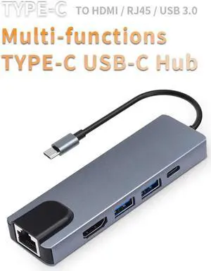 USB C Hub, 5-in-1 USB C Adapter with 4K HDMI, 1Gbps RJ45 Ethernet Port, USB 3.0,100W PD Charging Port for MacBook/Pro/Air and Type C Windows Laptops USB C Hub, 5-in-1 USB C Adapter with 4K HDMI, 1Gbps RJ45 Ethernet Port, USB 3.0,100W PD Charging Port for MacBook/Pro/Air and Type C Windows Laptops