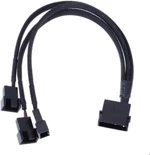 4Pin IDE Molex to 3 Port 3Pin/4Pin Cooler Fan Splitter Power Cable Extension Cord Black Sleeved Braided cable connector