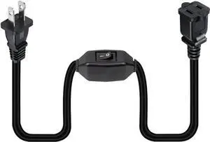 Short 2 Prong Extension Cord, US AC 2-Prong Male to Female Power Cable 12A/125V,Nema 1-15P to 1-15R Outlet Extension Cable(Black with Switch)