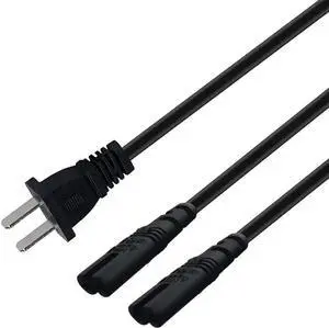 6FT Non-Polarized AC Power Cord 2 Prong 1-15p to Dual C8 Figure 8 Power Cable CCC Listed Universal Replacement Wall Cable (180 Degree Angle)