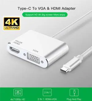 Aluminum USB C to HDMI VGA Adapter for Surface Pro 7, MacBook Pro, Dell XPS 13, and More - Thunderbolt 3 Port Compatible, Silver