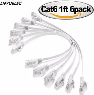 6PacK Flat Internet Network Cable Cat6 Computer Cable short Cat6 Ethernet Patch Lan Cable With Snagless Rj45 Connectors 1 Feet