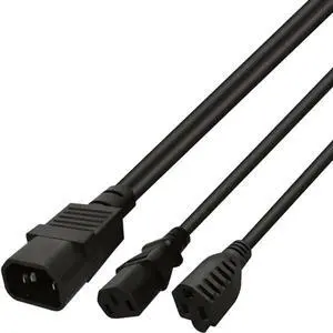 1FT C14 Male PDU Style Computer Power Extension Cable Y Splitter Power Plug Cord (C14 to C13+5-15R) 1FT C14 Male PDU Style Computer Power Extension Cable Y Splitter Power Plug Cord (C14 to C13+5-15R)