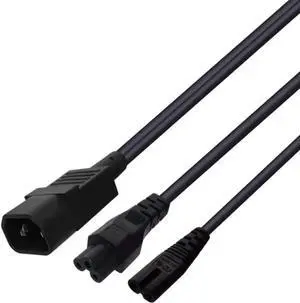 1FT C14 Male PDU Style Computer Power Extension Cable Y Splitter Power Plug Cord (C14 to C5+C7) 1FT C14 Male PDU Style Computer Power Extension Cable Y Splitter Power Plug Cord (C14 to C5+C7)