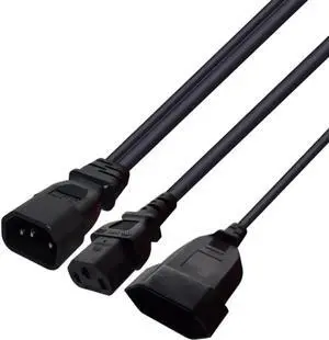 1FT C14 Male PDU Style Computer Power Extension Cable Y Splitter Power Plug Cord (C14 to C13+EU) 1FT C14 Male PDU Style Computer Power Extension Cable Y Splitter Power Plug Cord (C14 to C13+EU)