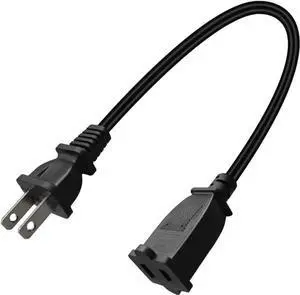 1FT Nema 1-15P to 1-15R AC Power Extension Cable 2-Prong Non Polarized Male to Female Extension Cord 1FT Nema 1-15P to 1-15R AC Power Extension Cable 2-Prong Non Polarized Male to Female Extension Cord