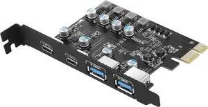 PCIe to USB 3.2 Gen 1 Extension Card with 4 Ports 5 Gbps Bandwidth,No External Power Source Required (2X Type USB C - 2 USB A)