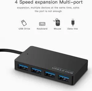 USB 3.0 Hub Multi-Port USB3.0 HUB, 4 USB 3.0 Ports Compatible for PC, Laptops, Tablets, MacBook, Mac Mini, iMac Pro, Mobile HDD etc, Black