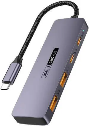 USB Hub 3.2, USB Splitter 10Gbps 2 USB-A 3.2 Ports and 2 USB-C 3.2 Ultra-Slim Aluminium USB 3.2 Gen 2 HUB Fast Data Transfer USB Port Extender for MacBook,Chromebook,Mobile HDD,Laptops