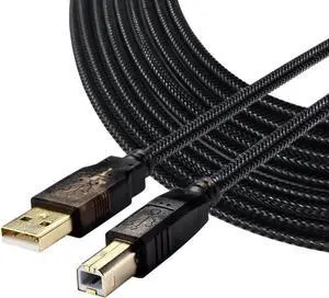 Printer Cable,25ft High Speed Gold-Plated Nylon Braided USB Type A Male to B Male for HP, Canon, Lexmark, Epson, Dell, Xerox, Samsung etc