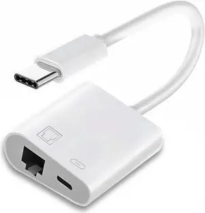 Type C USB-C to 100Mbps Networking RJ45 with PD Power Charge Adapter Compatible with Laptop Tablet Phone