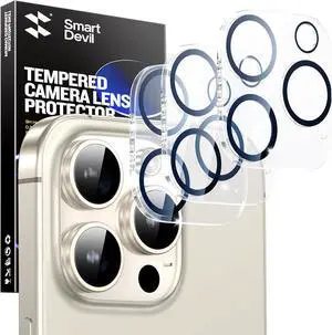 SMARTDEVIL 3-Pack Camera Lens Protector for iPhone 15 Pro Max, iPhone 15 Pro, (Not Fall Off) Clear Tempered Glass, 9H Hardness Accessories