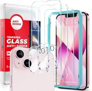 SMARTDEVIL Screen Protector for iPhone 13 Mini 5.4 Inch, 3 Pack Tempered Glass and 2 Pack Camera Lens Protector with Easy Installation Kit