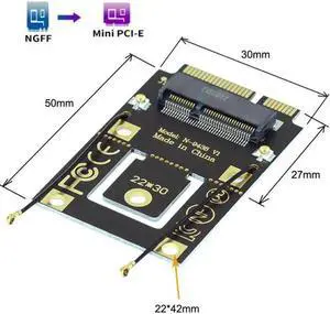 NGFF M.2 Key-A to Mini PCI-E PCI Express Converter Adapter for 9260 8265 7260 AC Wifi Bluetooth Wireless Card