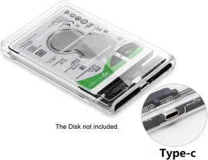 USB-C Type-C to 2.5 Inch SATA SSD HDD External Enclosure Transparent for Laptop & PC