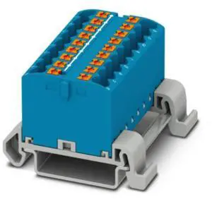 Phoenix terminal block with multiple outputs from one input. PTFIX18X2.5 - Distribution board with wiring panel.