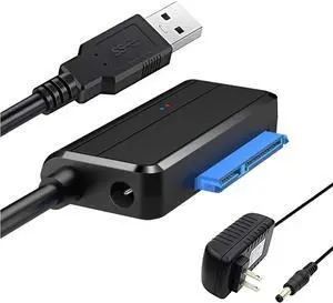 SATA to USB Cable USB 3.0 to 2.5 3.5 inch Hard Drive Adapter External Converter for SSD/HDD Data Transfer, with 12V/2A Power Supply, Support UASP, Black
