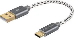 6 inch USB C Cable Short, USB A to USB C Fast Charging, Braided Type C Data Cord for Power Bank, Galaxy S23, iPad Pro iPad mini, iPad Pro,iPhone 15/16,Android Auto/Cellphone,CarPlay