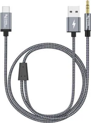 USB C to 3.5mm Audio Cable with USB Charging Cable, Car Aux Cable, Type C to Aux Jack Headphone Car Stereo with 18W Charge for iPhone 16 15 Pro Max Plus, Galaxy S24/S23+, Pixel 9/8/7+