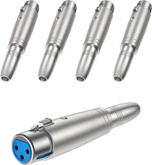 [5-Pack XLR 3 Pin Female to 1/4" 6.35mm Female Socket Audio Adapter, Silver