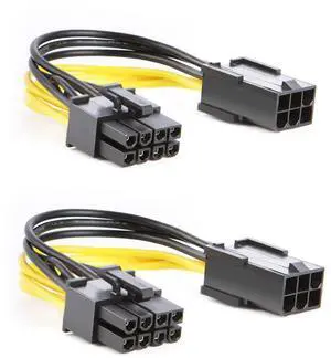6-Pin to 8-Pin PCIe Express Power Adapter Cable - 2-Pack, 4 Inches / 10CM