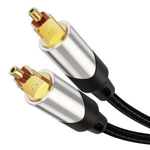 Optical Audio Cable, 25FT Toslink Male SPDIF Cable with Nylon Braided Fiber Optic Cord for Home Theater, Sound Bar, TV, PS4, Xbox, VD/CD & More.Black & Sliver