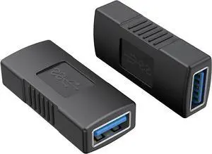 USB 3.0 A Female to Female Adapter - 2 Pack USB Coupler Extension, Black