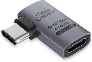 CableCreation Right Angle USB C Adapter, USB C Male to Female 90 Degree Adapter 40Gbps 240W Compatible with Thunderbolt 4, USB 4, Notebook, PC, Tablet, Phone and More, Right Angle