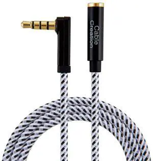 CableCreation Headphone Extension Cable, 90 Degree TRRS 3.5mm Male to Female Audio Extension Cable 4-Conductor(Microphone) for Car Headphones,Speaker,Laptops,Smart Phones, 6 Feet