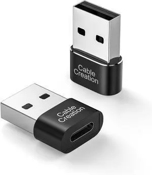 CableCreation USB to USB C Female Adapter 2Pack Compatible with iPhone 16, 15, Samsung Galaxy S24, iPad, Apple Watch, Airpods, CarPlay