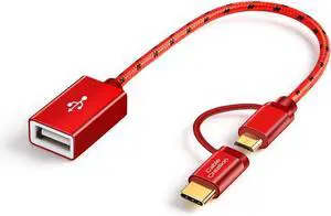 CableCreation Micro USB & Type C to USB 2.0 Female Adapter Cable, 0.6ft Short OTG (on-The-go) Cable Compatible with Pixel 3XL 2XL, Galaxy S22/S20/S10, Android and Type C Devices, 0.18M /Red