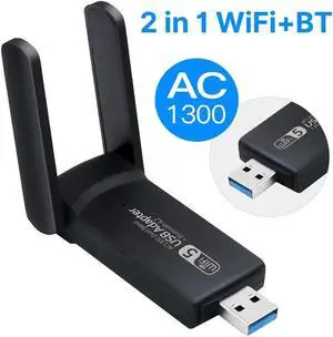 USB WiFi Bluetooth Adapter 1300Mbps Dual Band 2.4G 5G Wireless Network Receiver Mini USB Dongle for PC/Laptop/Desktop