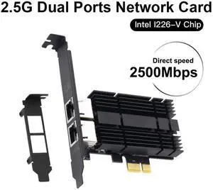 2.5Gbps PCIe Network Card Dual RJ45 Port Adapter with Intel I226 Chipset for Desktop Gaming Office 2500/1000/100Mbps PCI Express Gigabit Ethernet NIC Card RJ45 LAN Port Controller