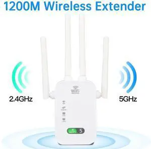 AC1200 WiFi Range Extender Outdoor Long Range Wifi Repeater, Dual Band 1200Mbps 2.4G+5G WiFi Booster with External Antennas