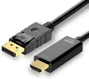 4K 60Hz Displayport to HDMI Cable 6ft, NOT HDMI to Displayport Adapter, Display Port to HDMI Cable 6feet for Dell Lenovo HP Laptop Desktop PC Monitor TV GPU NVIDIA AMD, DP to HDMI Adapter Cord Black