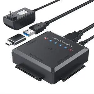 Hard Drive Reader Ultra Recovery Converter, SATA IDE to USB 3.0 Adapter for 2.5" 3.5" HDD/SSD, USB to SATA/IDE One Touch Clone with 12V Power Adapter